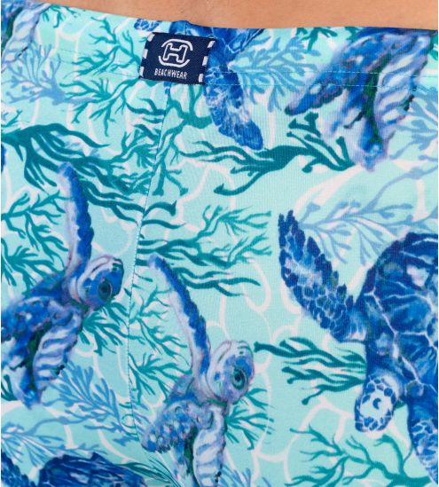 Boxer de bain imprimé tortues Tartane Bleu