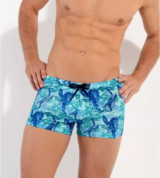 Boxer de bain imprimé tortues Tartane Bleu