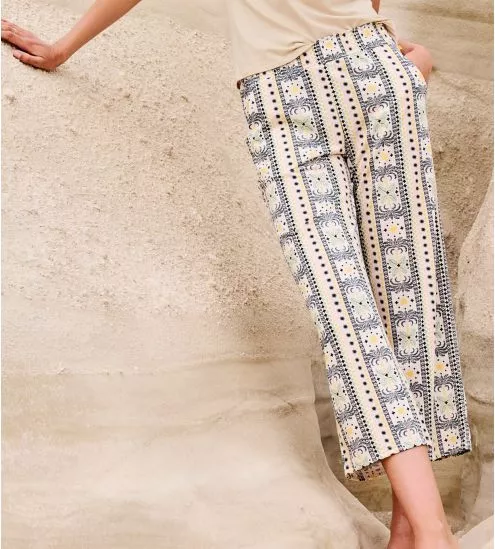 Pantalon large femme imprimé Favourites Sun Dune Beige