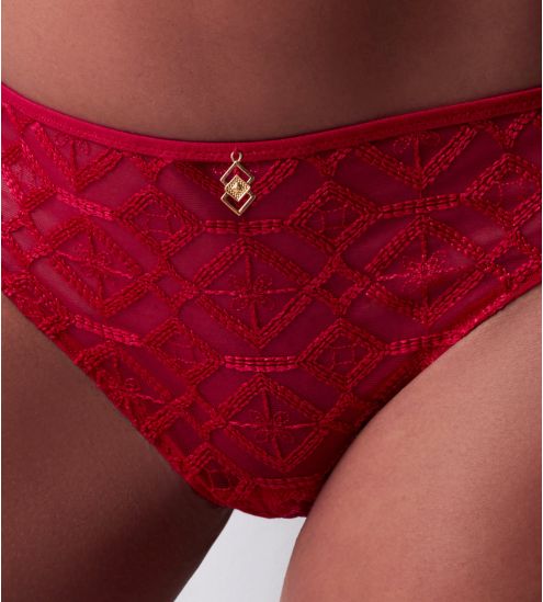 Slip italien rouge en tulle brodé Sens of Illusion