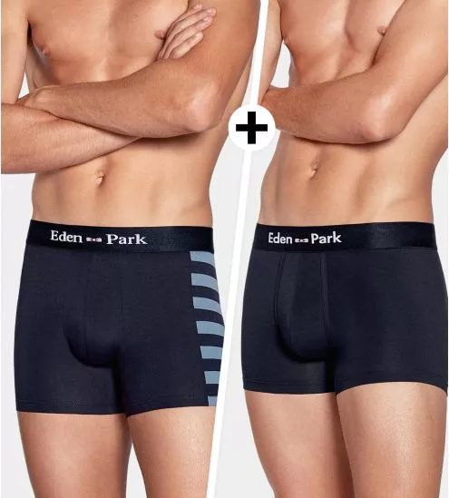 Lot de 2 boxers rayé et uni Bleu Marine
