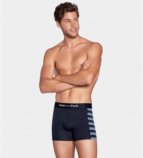 Lot de 2 boxers rayé et uni Bleu Marine