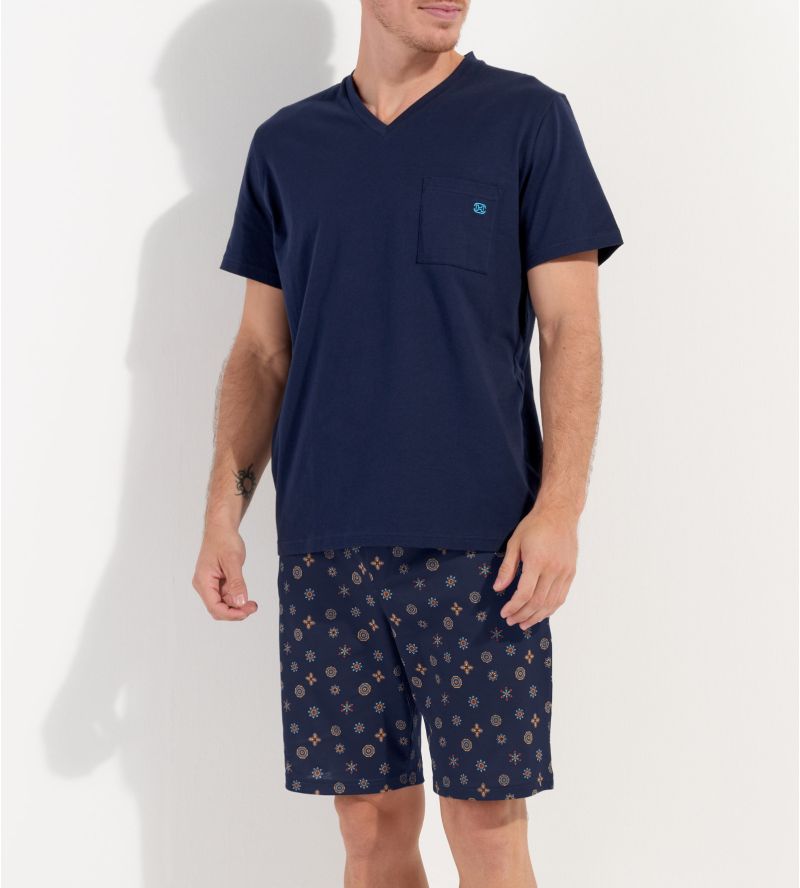 Pyjama court homme Mandala Bleu Marine