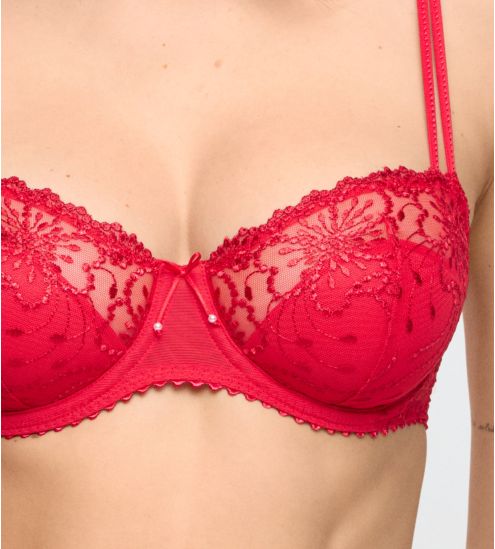 Soutien gorge corbeille demi-mousse rouge avec broderie Jane True Red