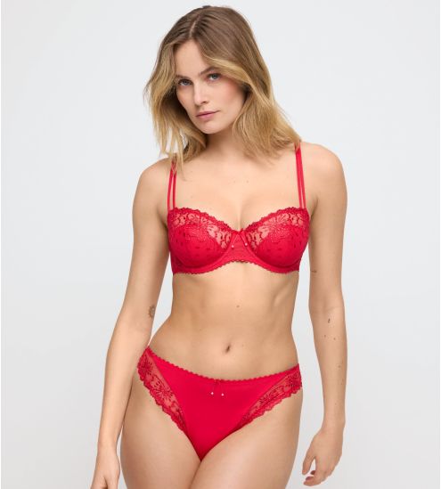 Soutien gorge corbeille demi-mousse rouge avec broderie Jane True Red
