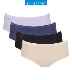 Lot de 4 Sloggi Basic+ Midi Beige/Noir/Bleu/Violet
