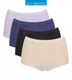 Lot de 4 Sloggi Basic+ Maxi Beige/Noir/Bleu/Violet