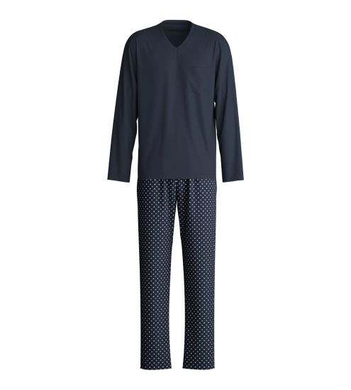 Pyjama foncé homme col en V 100% coton avec pantalon imprimé Relax Streamline Saphir Blue