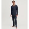 Pyjama foncé homme col en V 100% coton avec pantalon imprimé Relax Streamline Saphir Blue