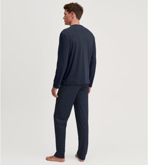 Pyjama foncé homme col en V 100% coton avec pantalon imprimé Relax Streamline Saphir Blue