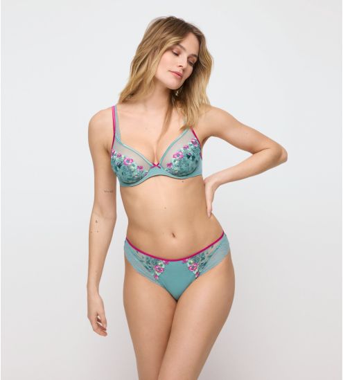 Soutien gorge triangle plongeant vert d'eau & rose Lizelot Bali Green