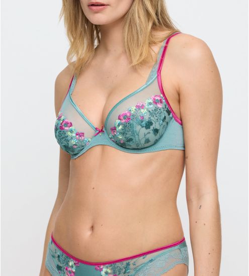Soutien gorge triangle plongeant vert d'eau & rose Lizelot Bali Green