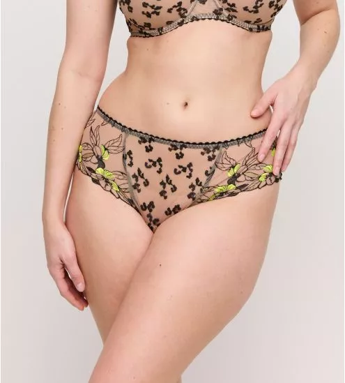 Shorty brodé semi transparent vert et noir Manali Wild Bloom
