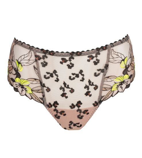 Shorty brodé semi transparent vert et noir Manali Wild Bloom