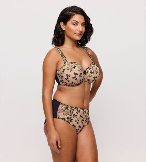 Culotte haute brodée semi transparente noire et verte Manali Wild Bloom