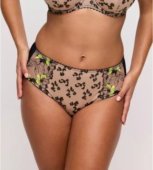 Culotte haute brodée semi transparente noire et verte Manali Wild Bloom