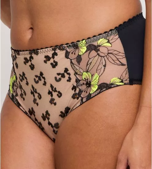 Culotte haute brodée semi transparente noire et verte Manali Wild Bloom