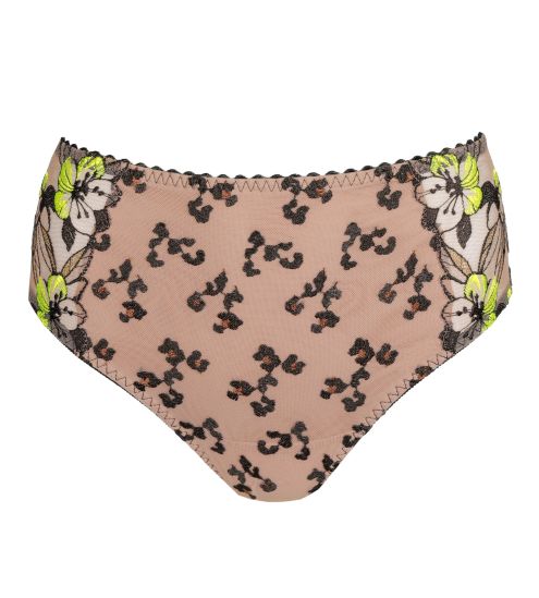 Culotte haute brodée semi transparente noire et verte Manali Wild Bloom