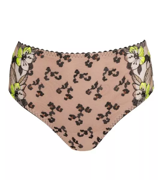 Culotte haute brodée semi transparente noire et verte Manali Wild Bloom