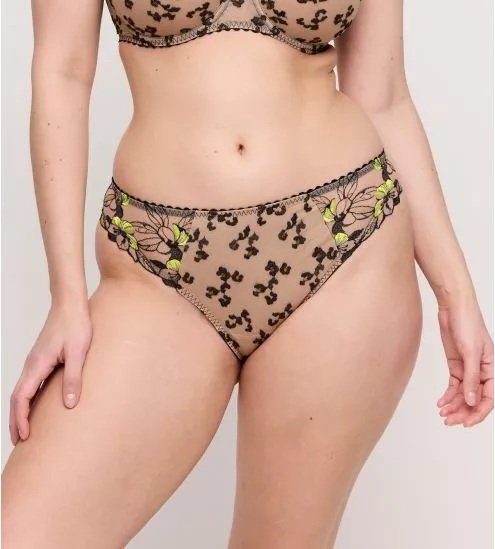 Slip brésilien semi transparent noir et vert Manali Wild Bloom