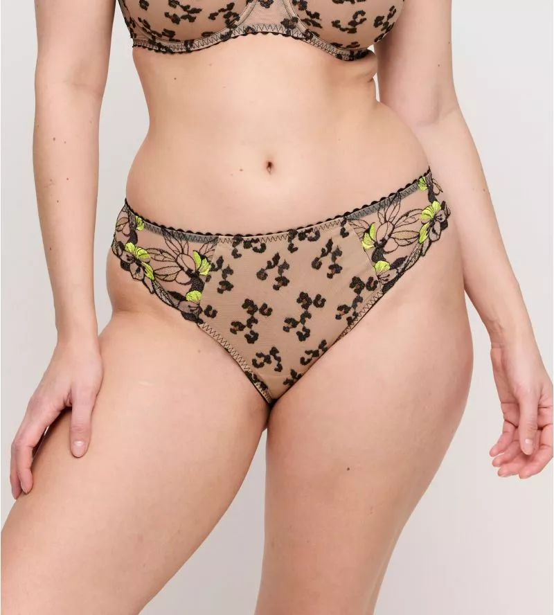 Slip brésilien semi transparent noir et vert Manali Wild Bloom