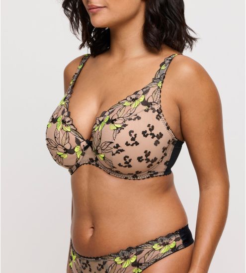 Soutien gorge décolleté plongeant grande taille semi transparent vert et noir Manali Wild Bloom