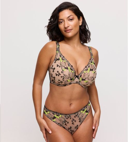 Soutien gorge décolleté plongeant grande taille semi transparent vert et noir Manali Wild Bloom