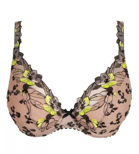Soutien gorge décolleté plongeant grande taille semi transparent vert et noir Manali Wild Bloom
