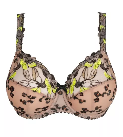 Soutien gorge armatures grande taille semi transparent noir et vert Manali Wild Bloom