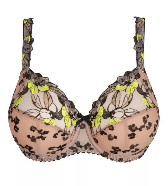 Soutien gorge armatures grande taille semi transparent noir et vert Manali Wild Bloom