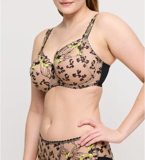 Soutien gorge armatures grande taille semi transparent noir et vert Manali Wild Bloom