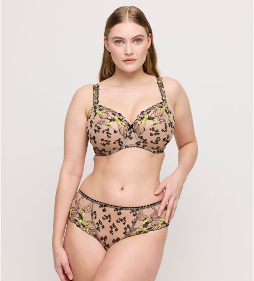 Soutien gorge armatures grande taille semi transparent noir et vert Manali Wild Bloom