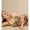 Shorty brodé semi transparent vert et noir Manali Wild Bloom