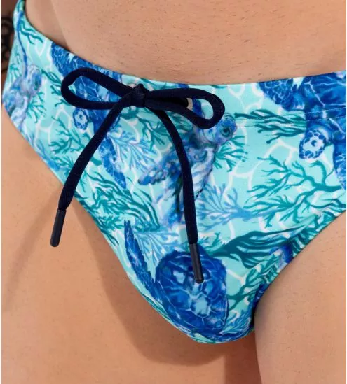 Slip de bain pour homme imprimé tortues bleu turquoise Tartane