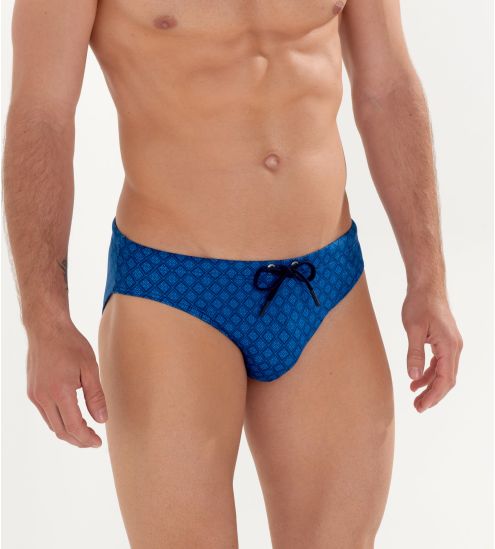 Slip de bain bleu pour homme imprimé motifs géométrique Hendaye
