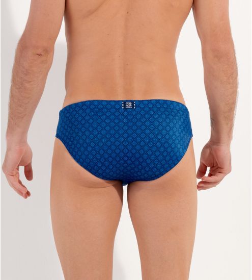 Slip de bain bleu pour homme imprimé motifs géométrique Hendaye