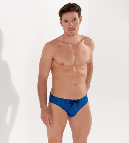 Slip de bain bleu pour homme imprimé motifs géométrique Hendaye