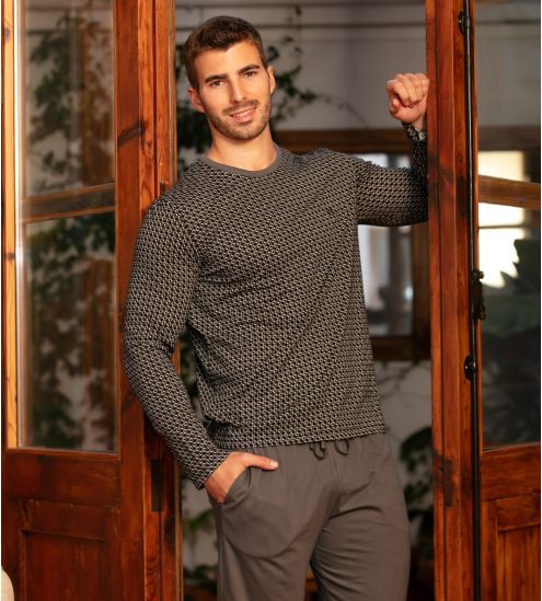 Pyjama à manches longues pour homme imprimé gris Waldorf