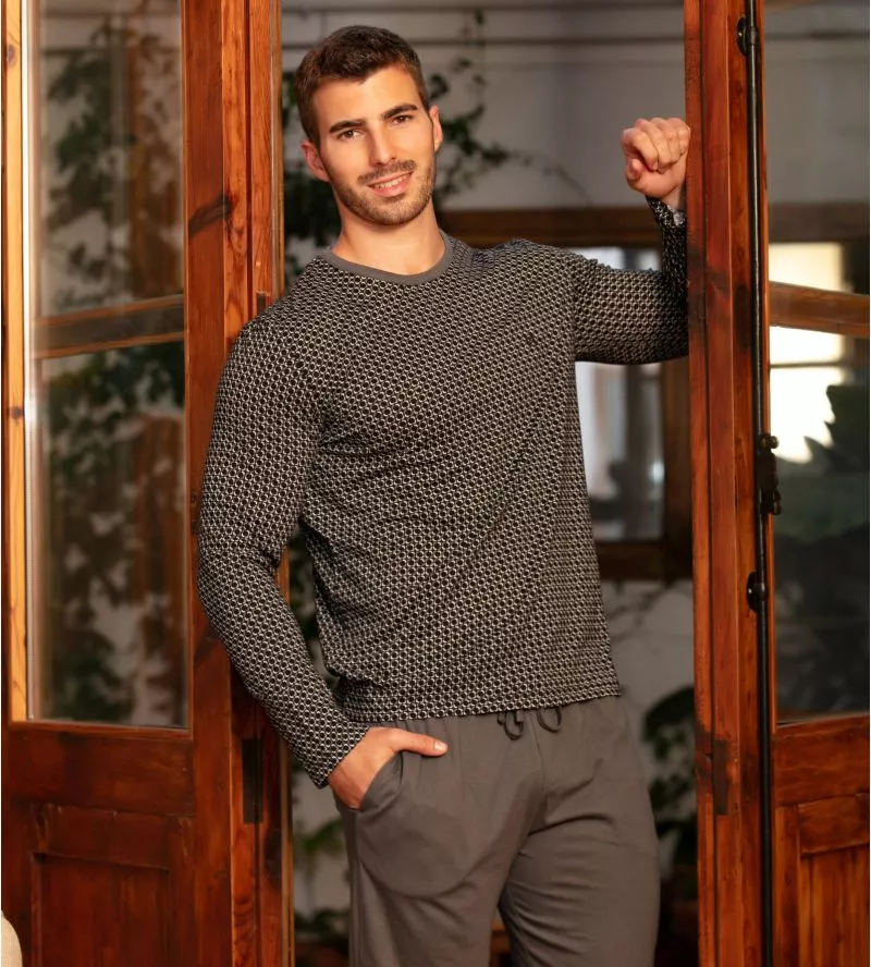 Pyjama à manches longues pour homme imprimé gris Waldorf