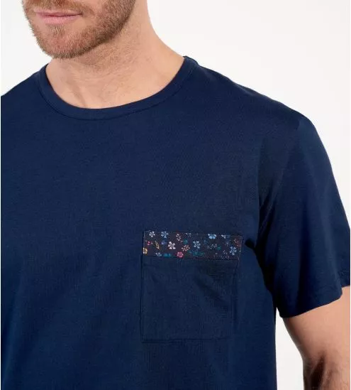 Pyjama court bleu marine homme aux motifs à fleurs Broceliande