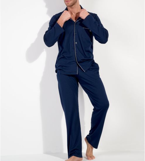 Pyjama uni chemise longue Bleu Marine homme Rafael