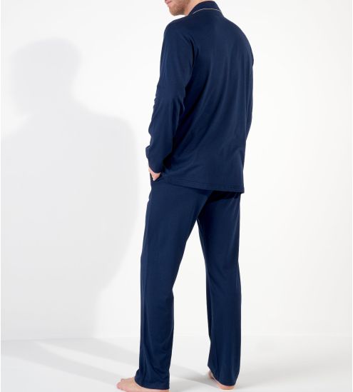 Pyjama uni chemise longue Bleu Marine homme Rafael