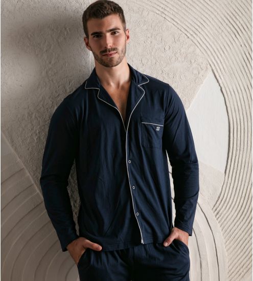 Pyjama uni chemise longue Bleu Marine homme Rafael