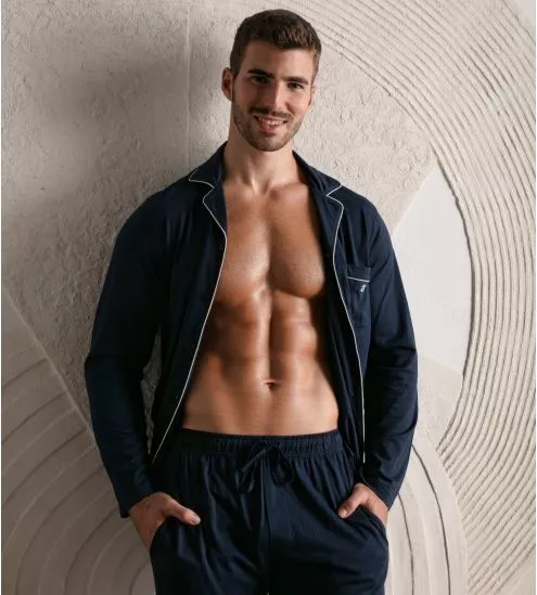 Pyjama uni chemise longue Bleu Marine homme Rafael