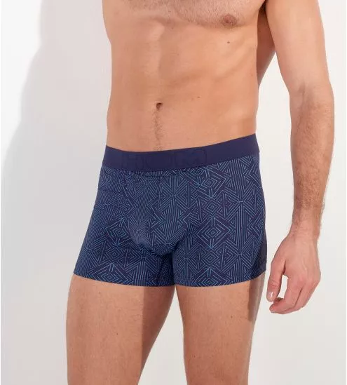 Boxer imprimé bleu taille élastique et ouverture HO1