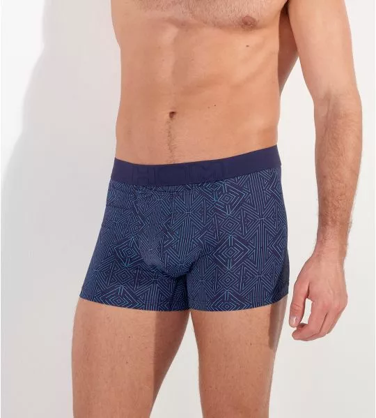 Boxer imprimé bleu taille élastique et ouverture HO1
