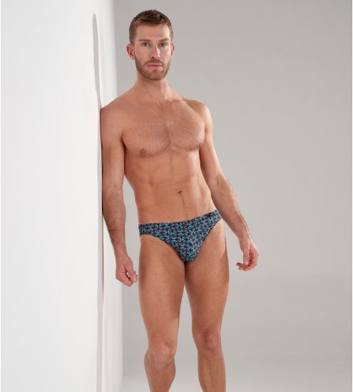Slip en microfibre confortable homme motifs bleus et gris Aloys