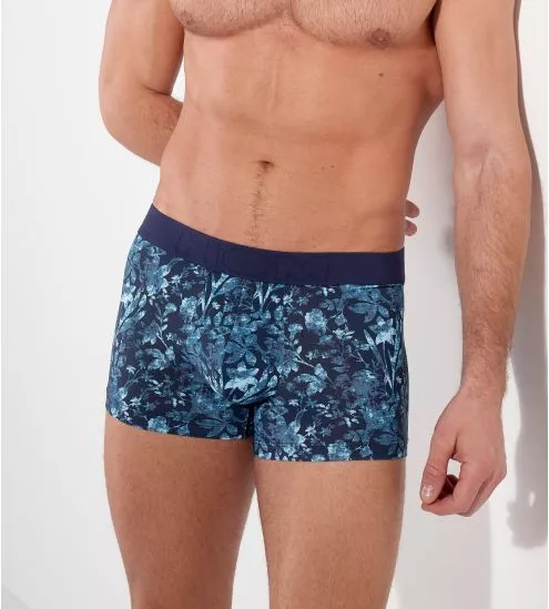 Boxer homme ceinture sans coutures confortable Compiegne imprimé floral bleu