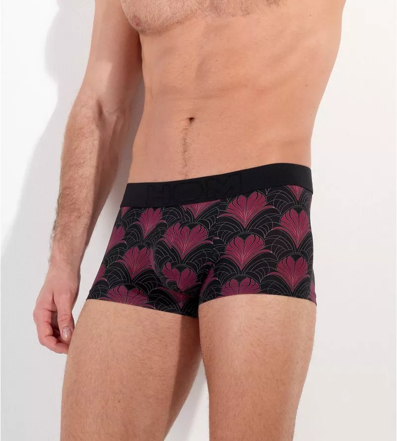 Boxer court imprimé art déco bordeaux, or et noir Carlyle