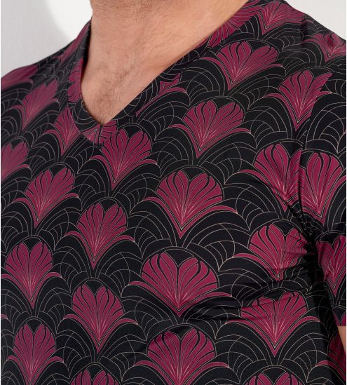 T-shirt homme imprimé art déco bordeaux, or et noir Carlyle